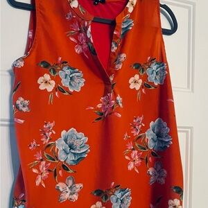 Floral Sleeveless Top - Coral and Blue